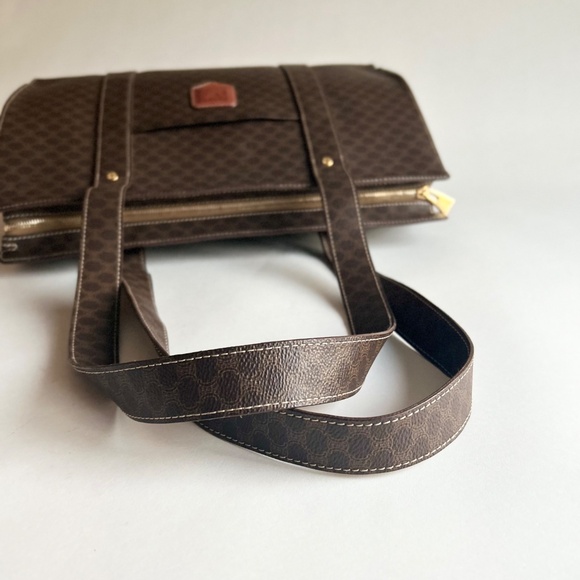 Celine Macadam Brown Tan Genuine Leather Hand Bag Shoulder Bag Business Bag - Picture 13 of 16